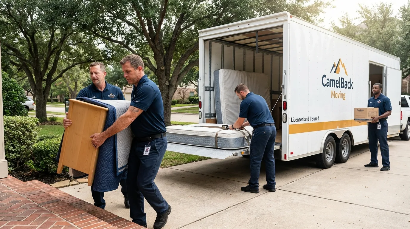 Crew loading residential truck for cross-state move from Wolf Point, MT